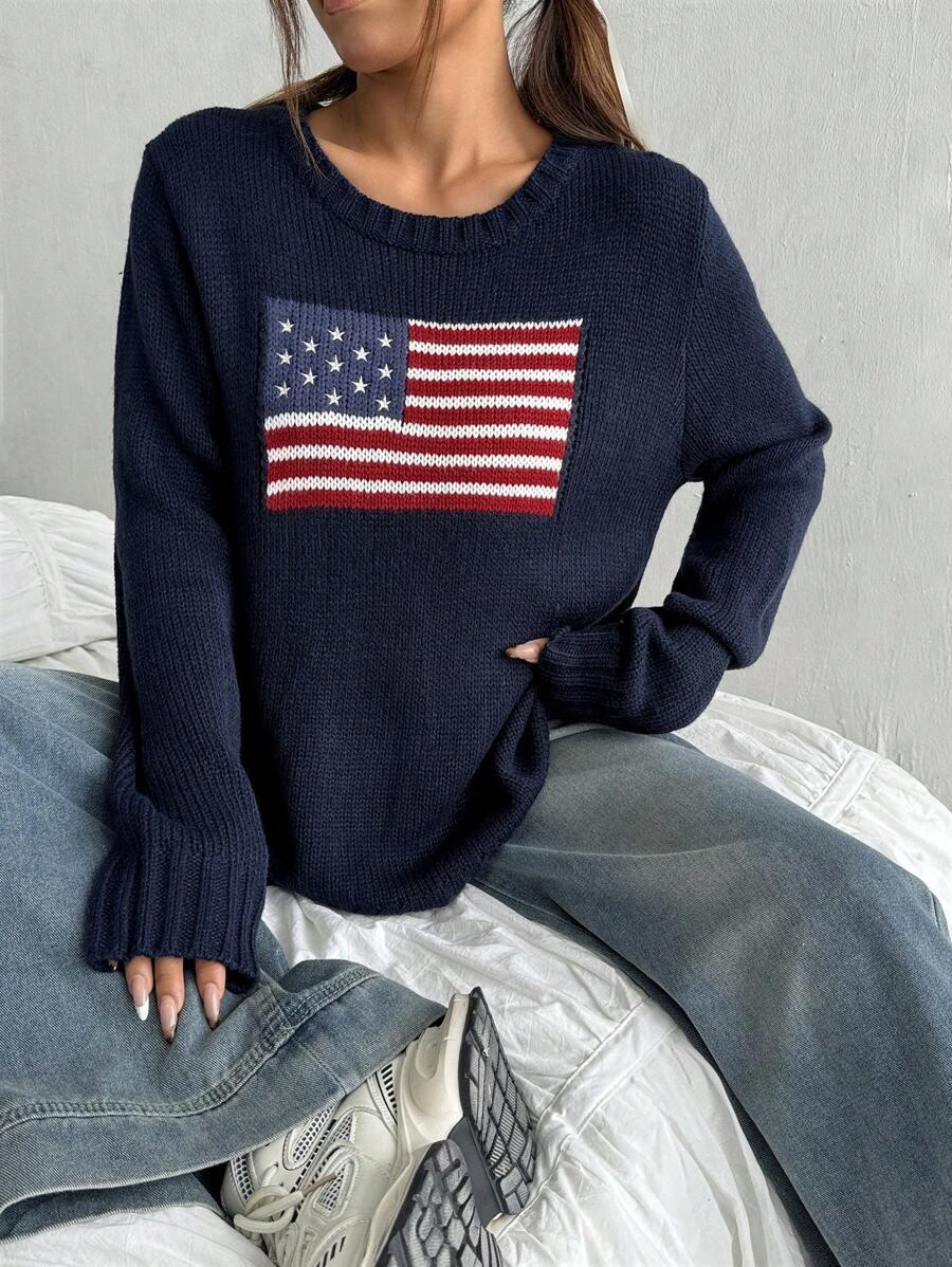 GRANATOWY SWETER FLAGA 