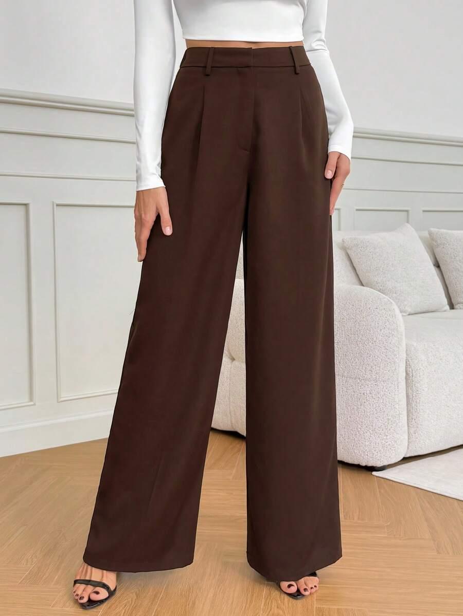 BRĄZOWE ELEGANCKIE SPODNIE WYSOKI STAN