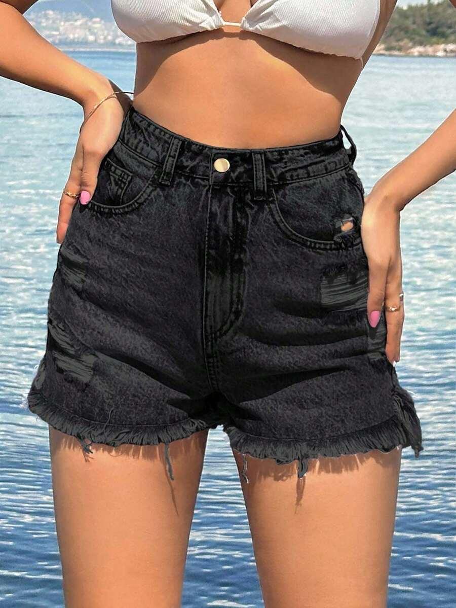 krótkie spodenki jeans ripped