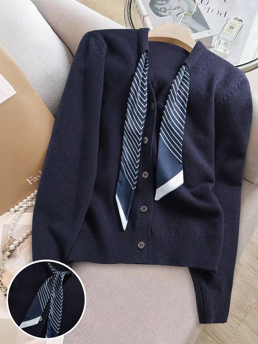 GRANATOWY SWETER OKRĄGŁY DEKOLT