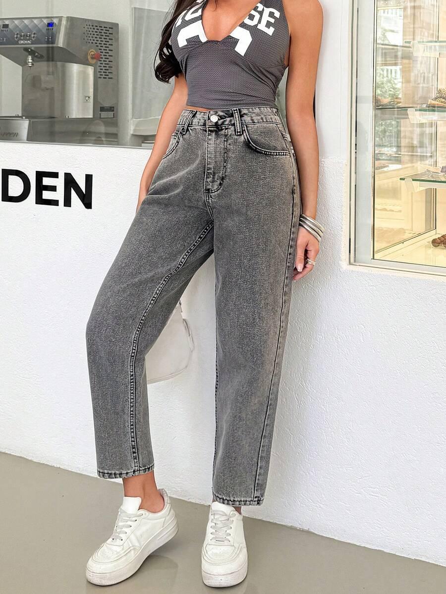SZARE SPODNIE MOM JEANS