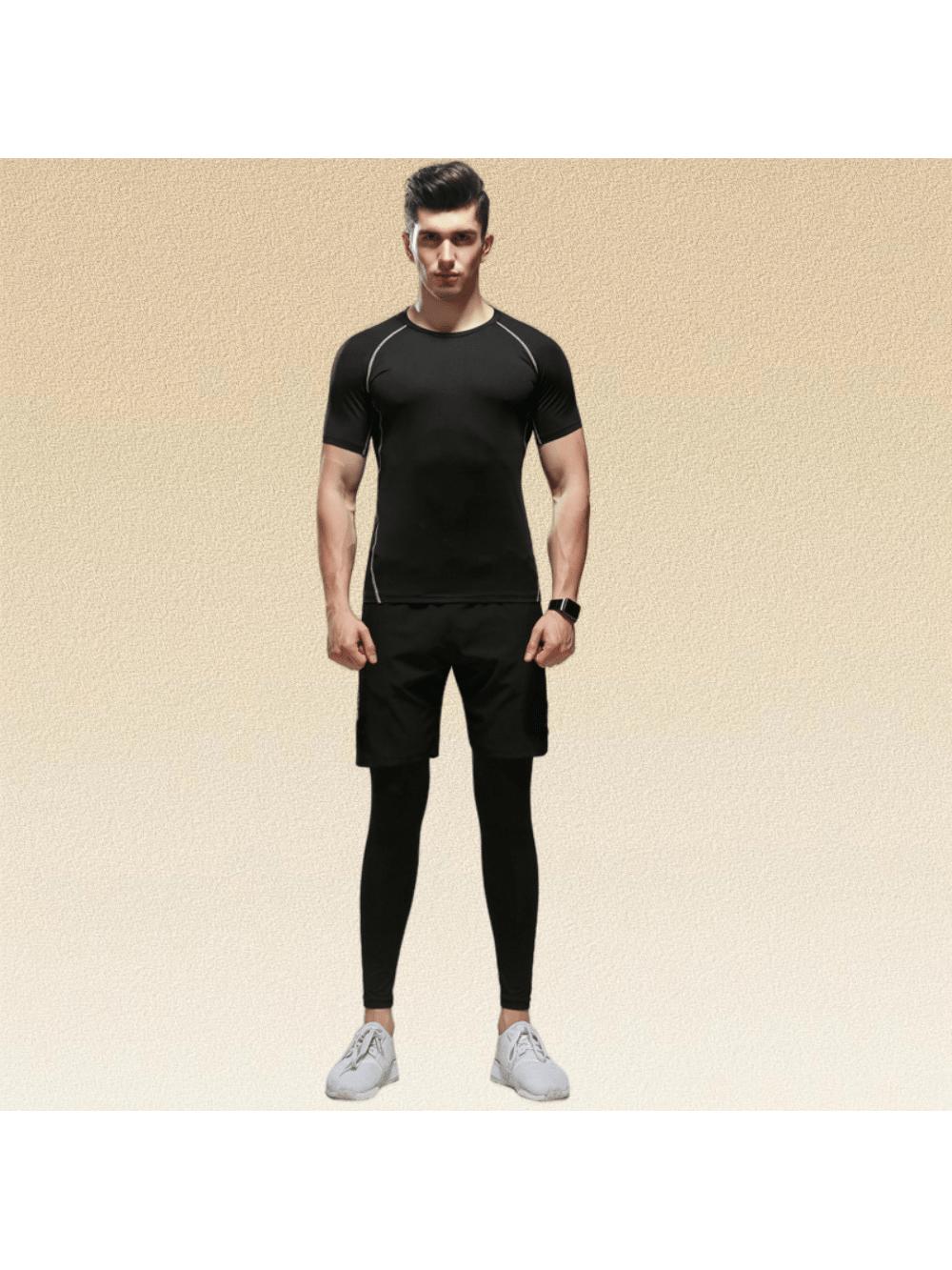 czarny t-shirt spodenki legginsy komplet 