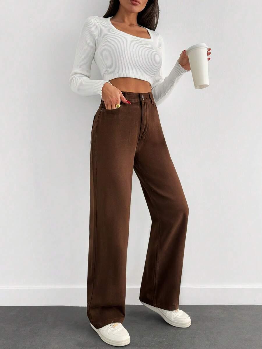 BRĄZOWE SPODNIE JEANS