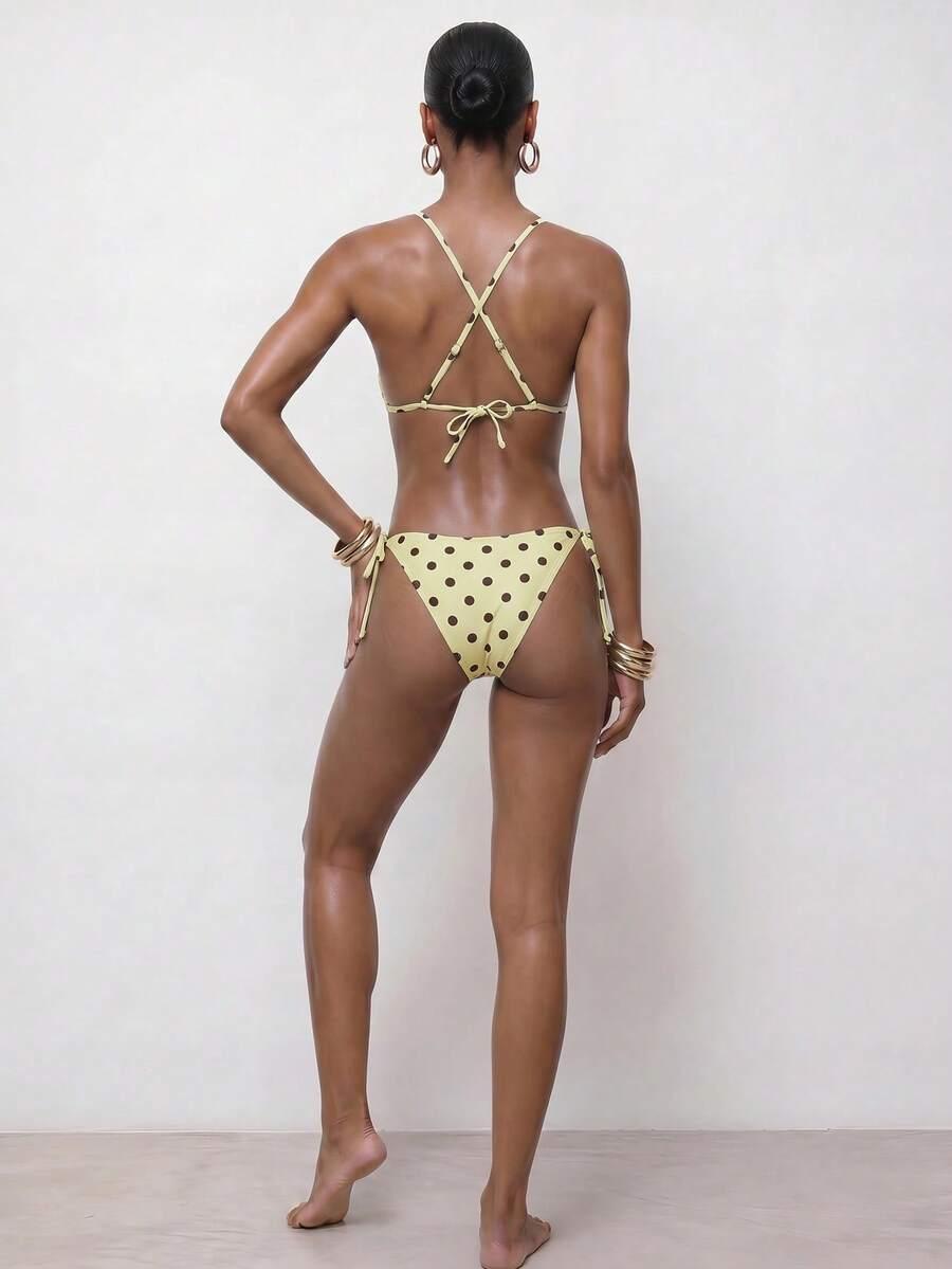komplet bikini wzór groszki wiązanie