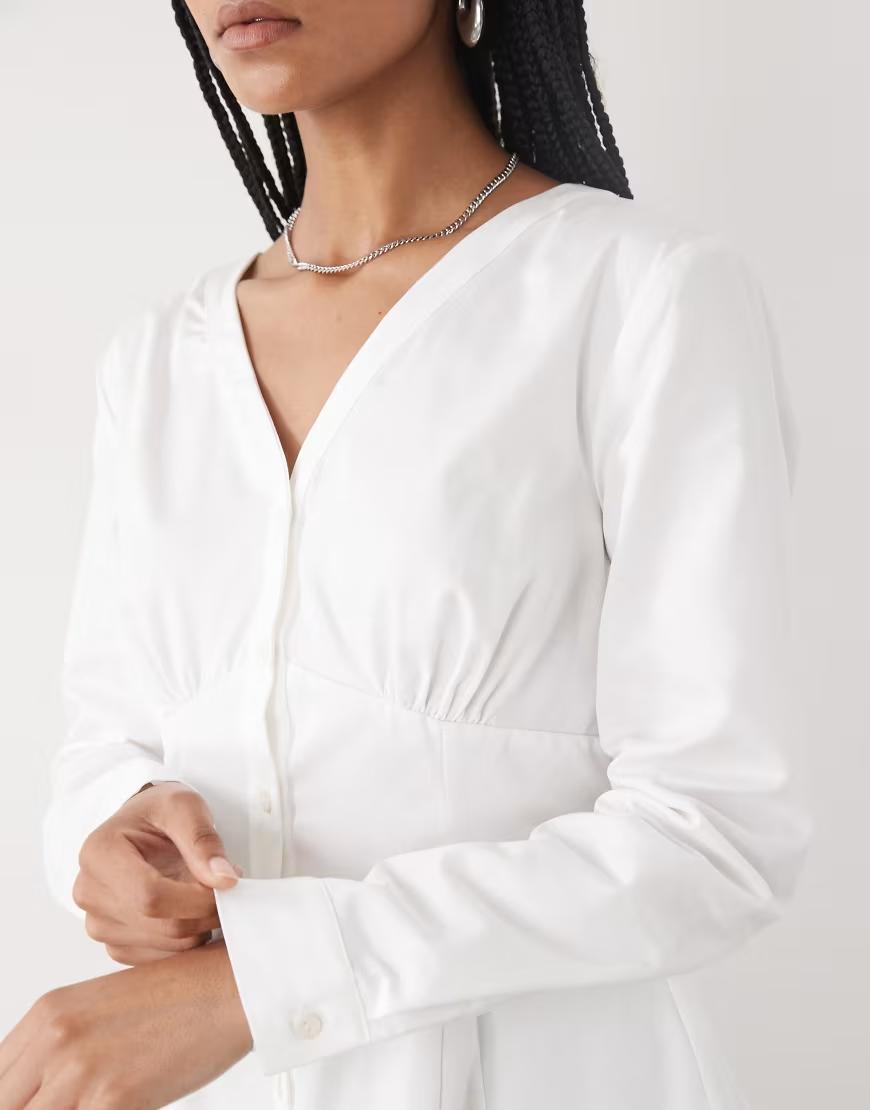 BIAŁA KOSZULA Z DŁUGIM RĘKAWEM V-NECK 