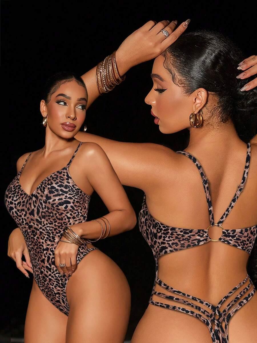 JEDNOCZĘŚCIOWY STRÓJ KĄPIELOWY ANIMAL PRINT ZDOBIENIE