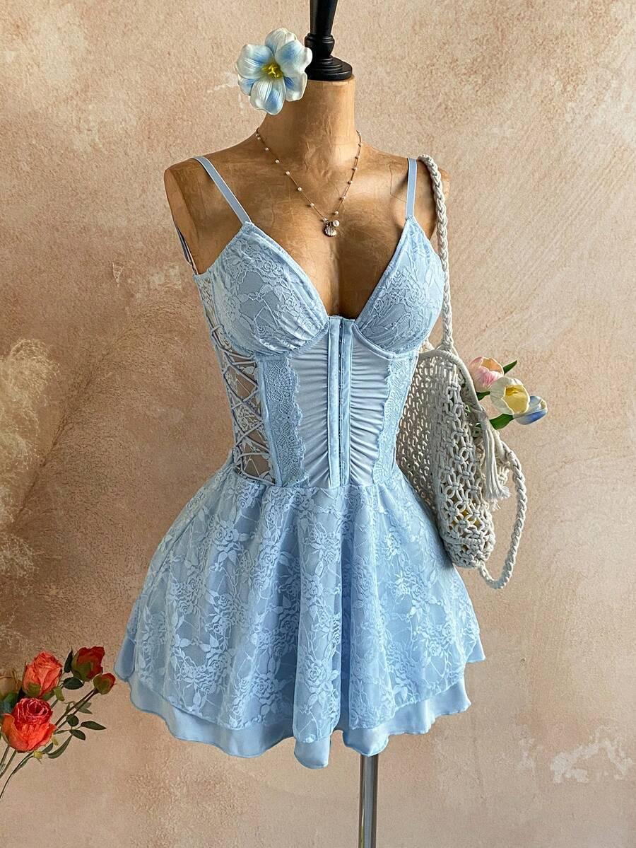 niebieska mini gorsetowa sukienka 