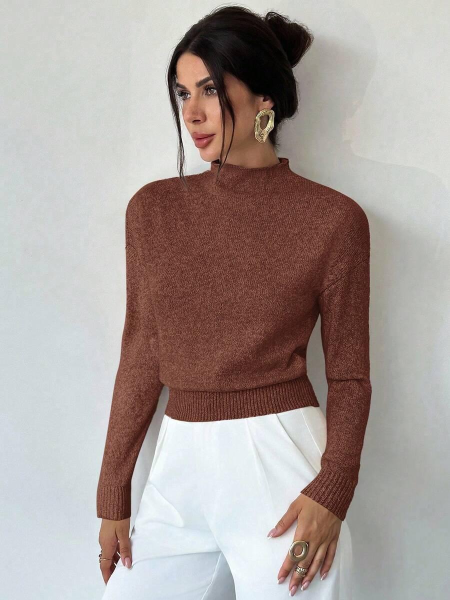 klasyczny brązowy sweter stójka