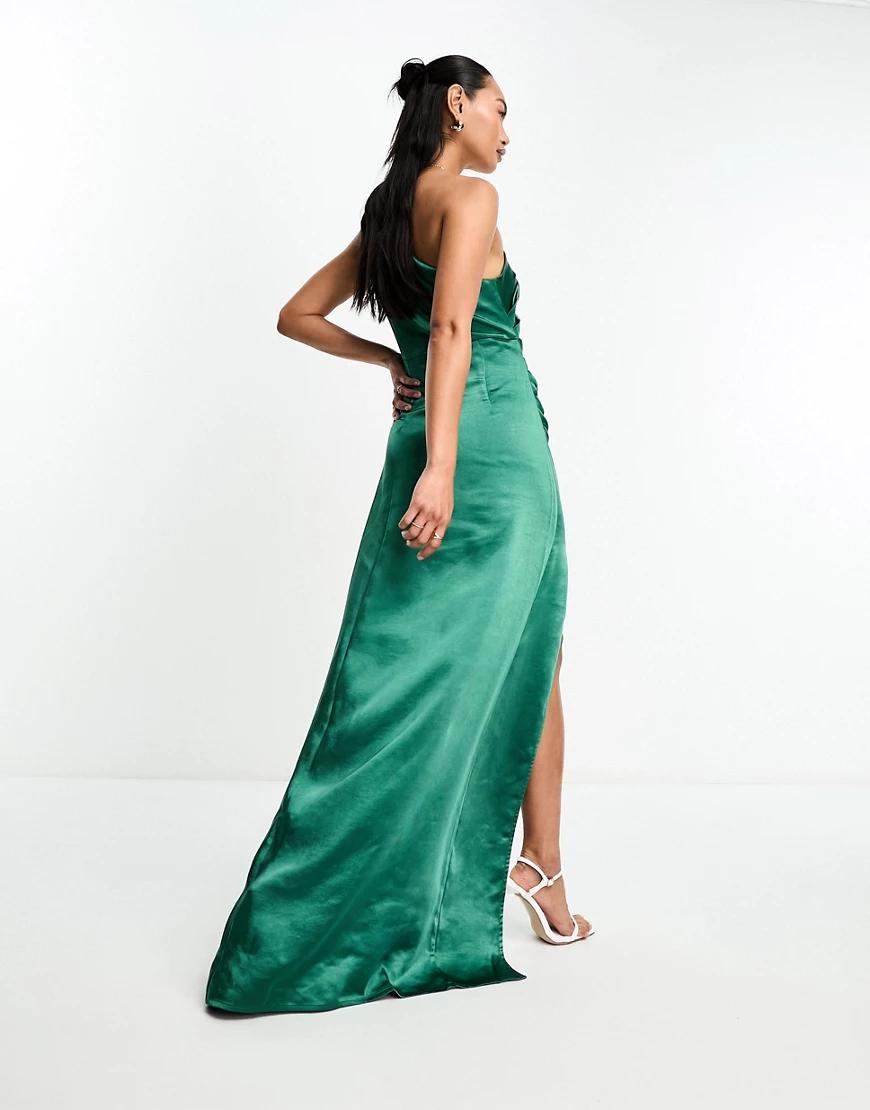 zielona asymetryczna maxi sukienka marszczenia