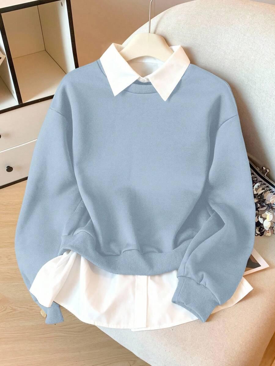 niebieska bluza łączenie kołnierzyk 