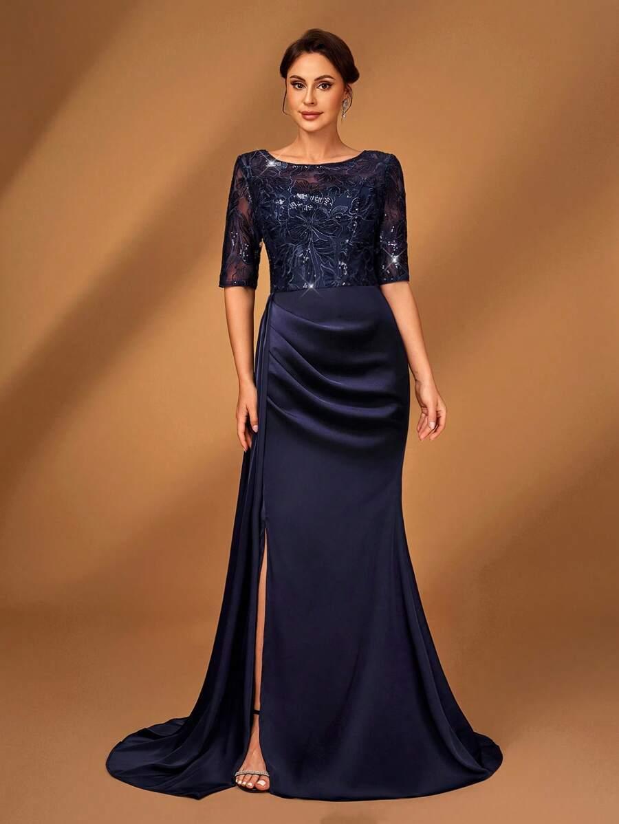 SUKIENKA ELEGANCKA SATYNOWA Z CEKINAMI 