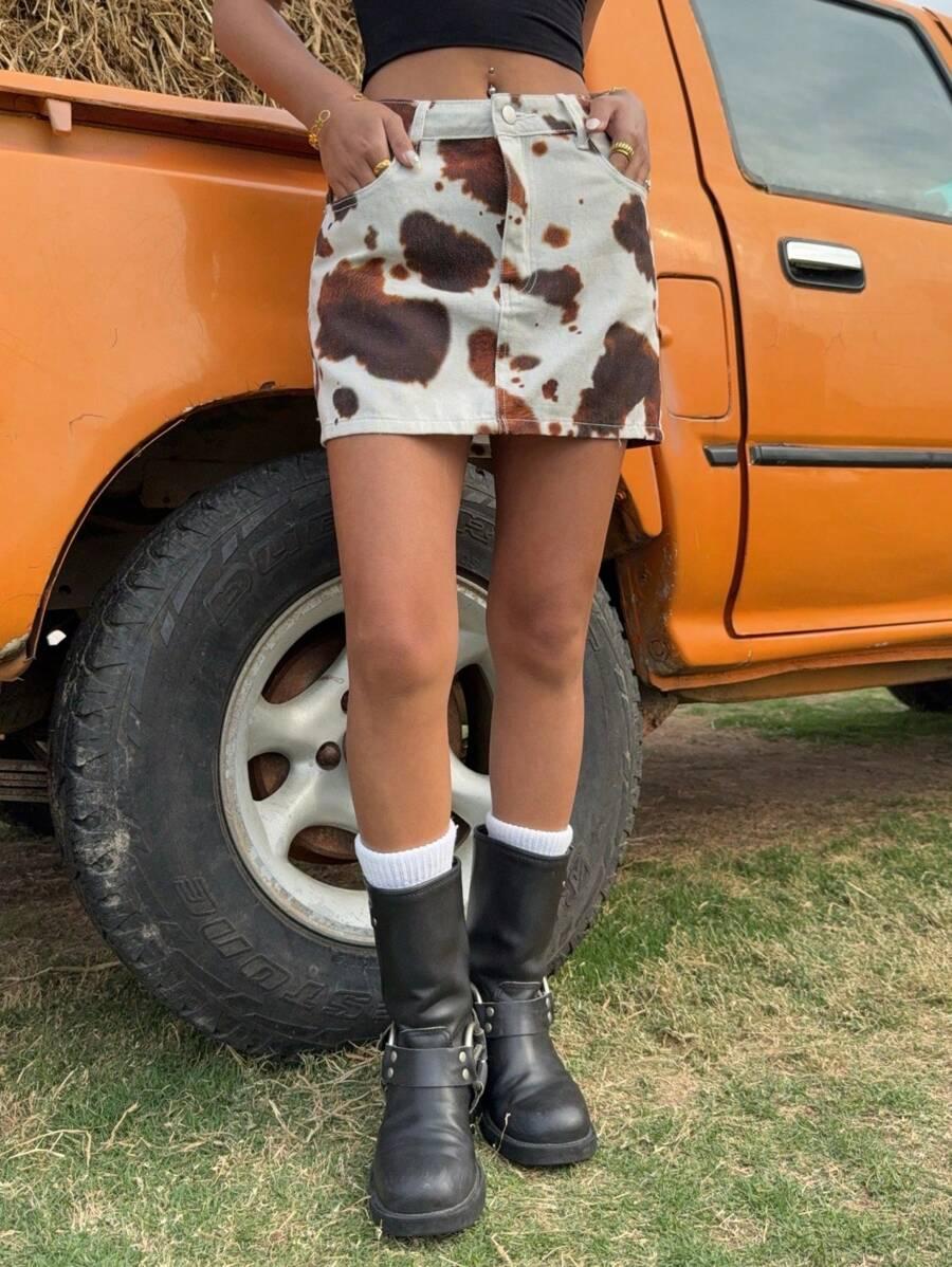 mini spódnica jeans animal print
