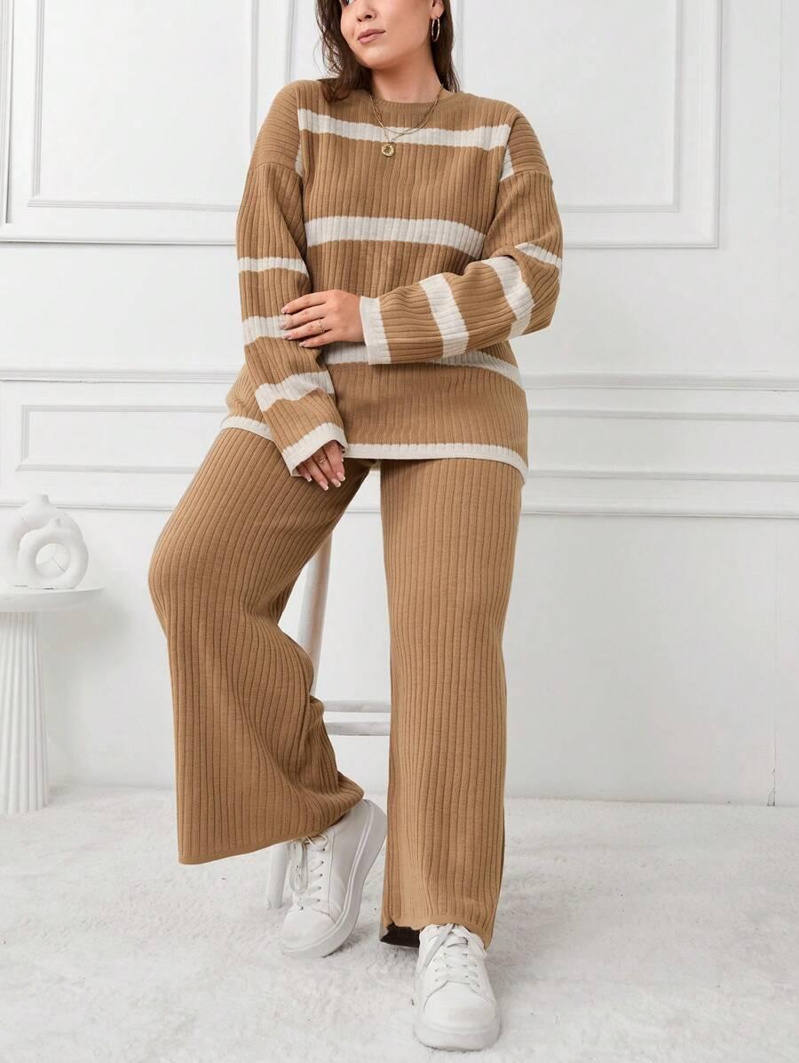 DZIANINOWY KOMPLET SWETER SPODNIE