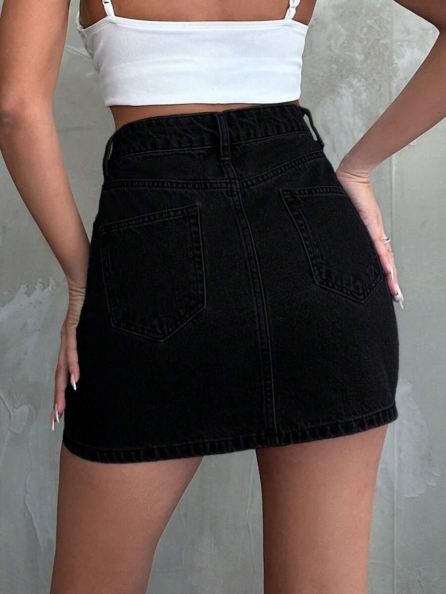 CZARNA MINI SPÓDNICA jeans