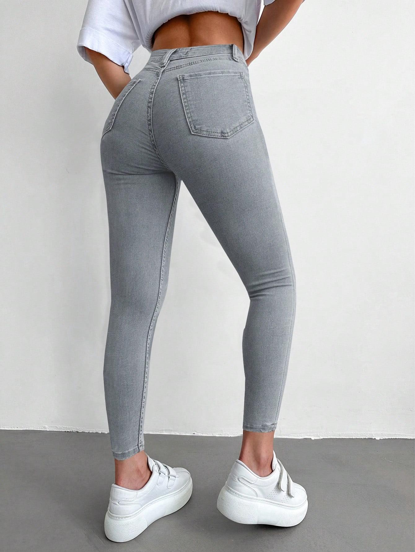 SZARE SPODNIE RURKI JEANS WYSOKI STAN