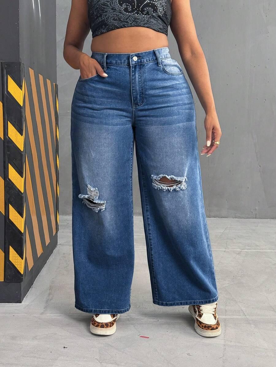 NIEBIESKIE SPODNIE JEANS RIPPED