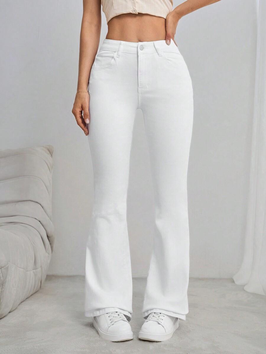 BIAŁE SPODNIE JEANS WYSOKI STAN