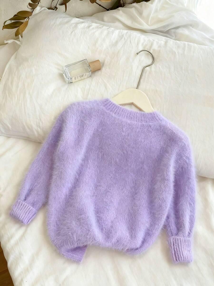 fioletowy sweter okrągły dekolt