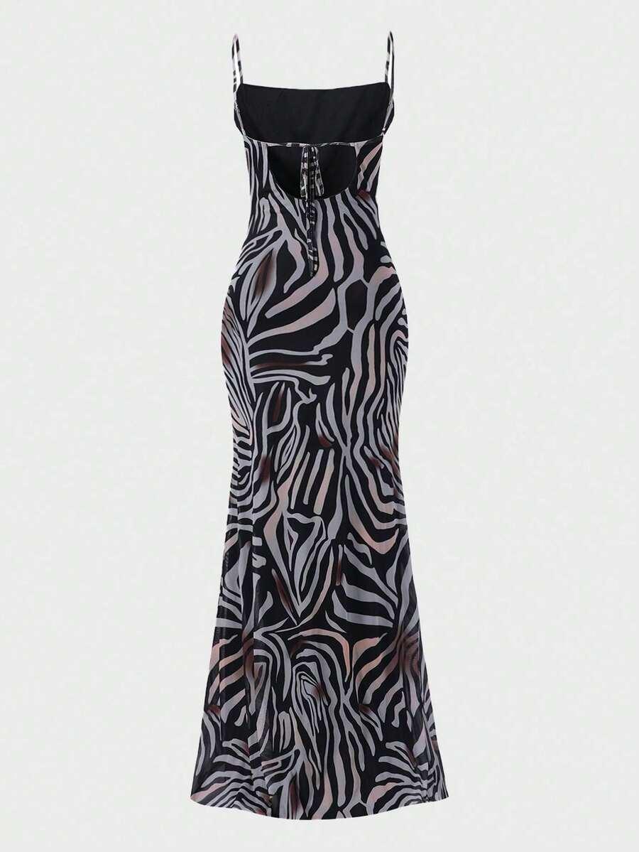 maxi sukienka lejący dekolt animal print