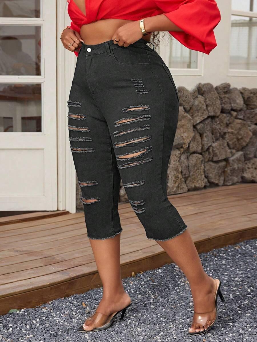 spodnie rybaczki jeans ripped