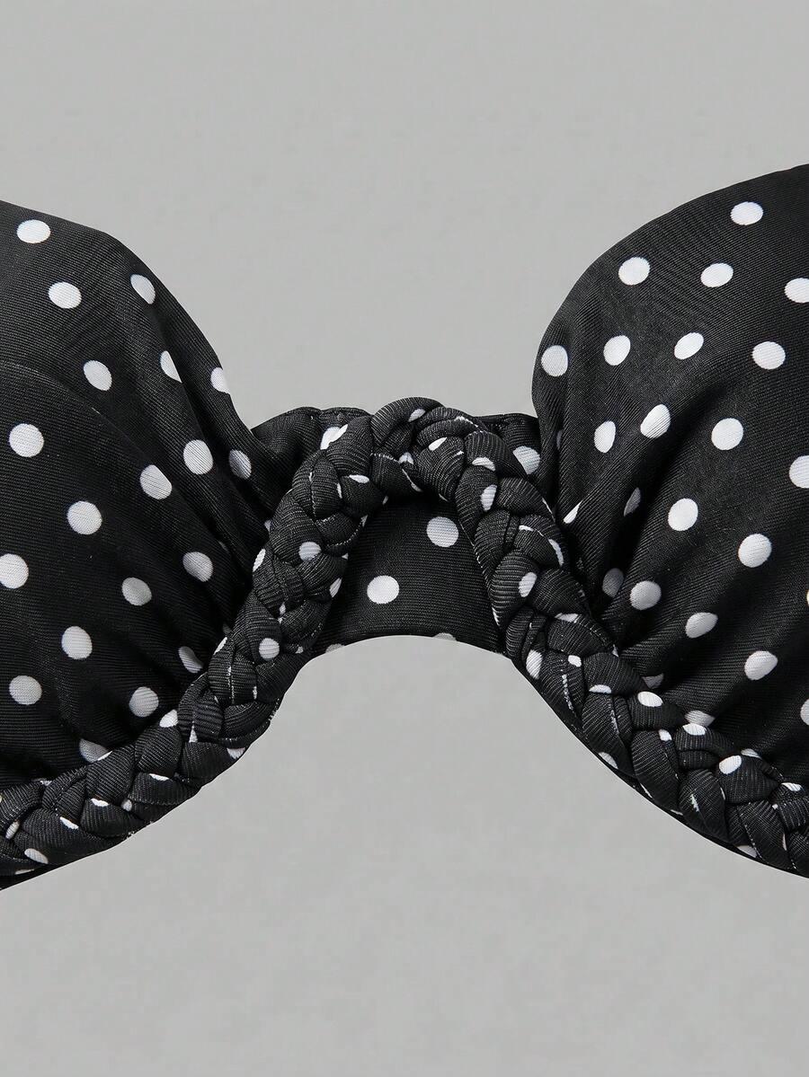 trzyczęściowy komplet bikini pareo wzór groszki