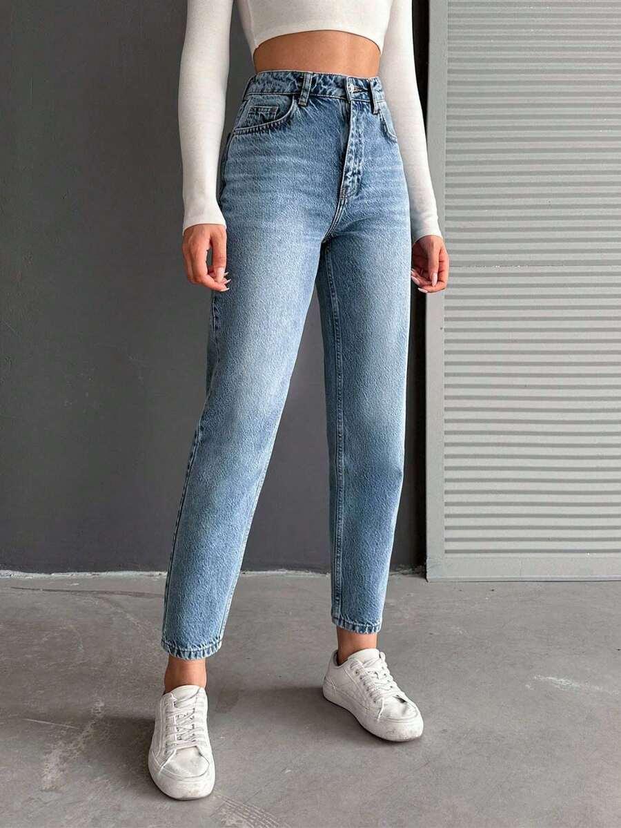 NIEBIESKIE SPODNIE MOM JEANS