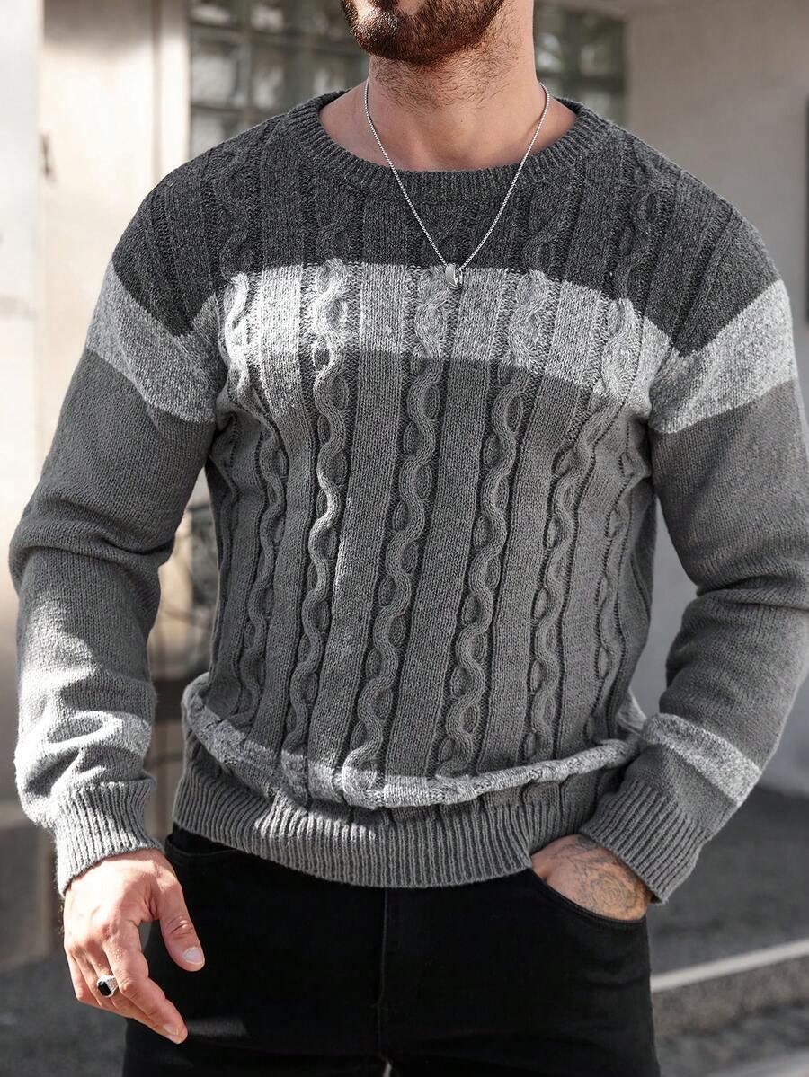MĘSKI SWETER CASUALOWY Z OKRĄGŁYM DEKOLTEM