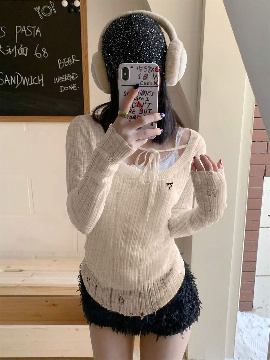 BEŻOWA BLUZKA Z DŁUGIM RĘKAWEM