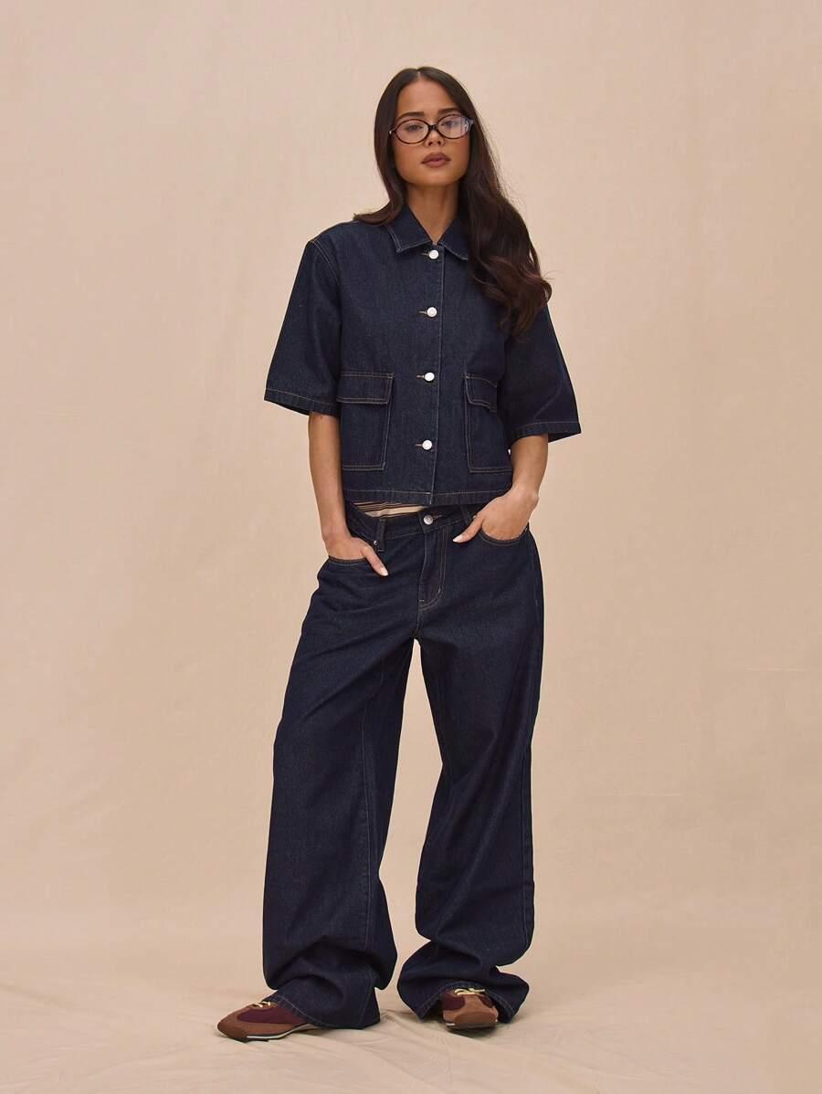 GRANATOWE SPODNIE JEANS 