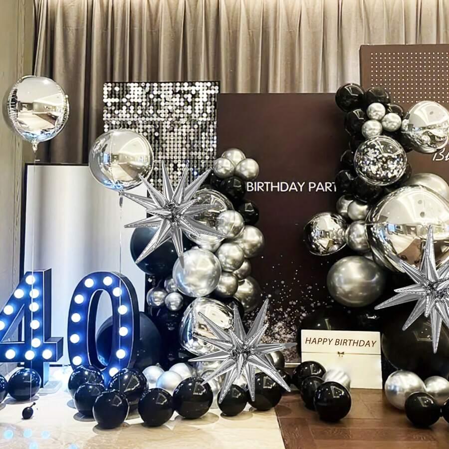 CZARNO-SREBRNY ŁUK BALONOWY Z GIRLANDA 137szt.