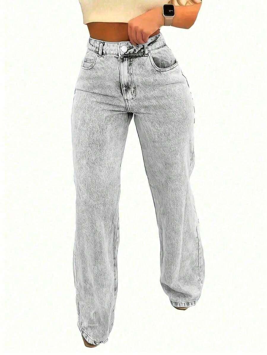 szare proste jeansy