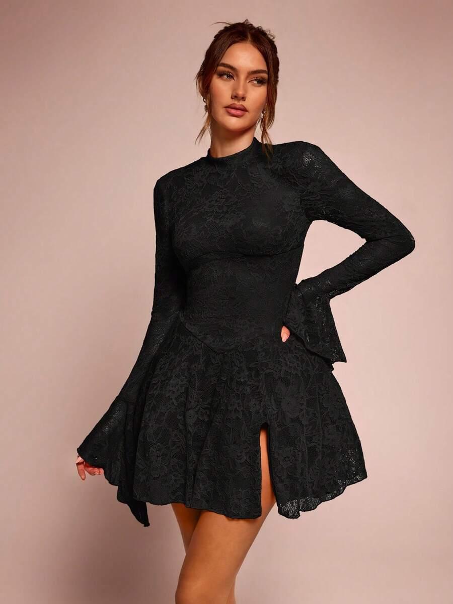 CZARNA MAXI SUKIENKA KORONKA