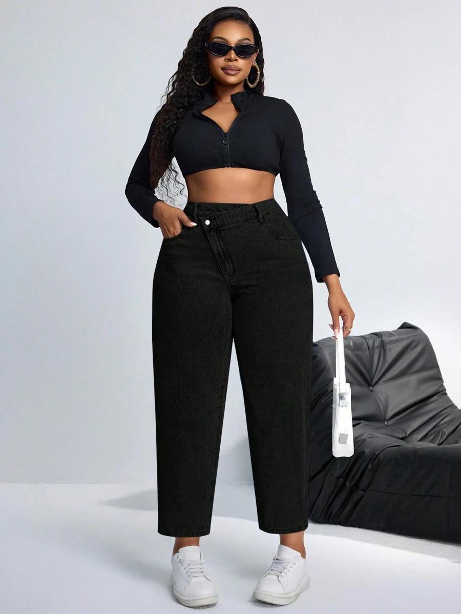 CZARNE SPODNIE JEANS ASYMETRIA
