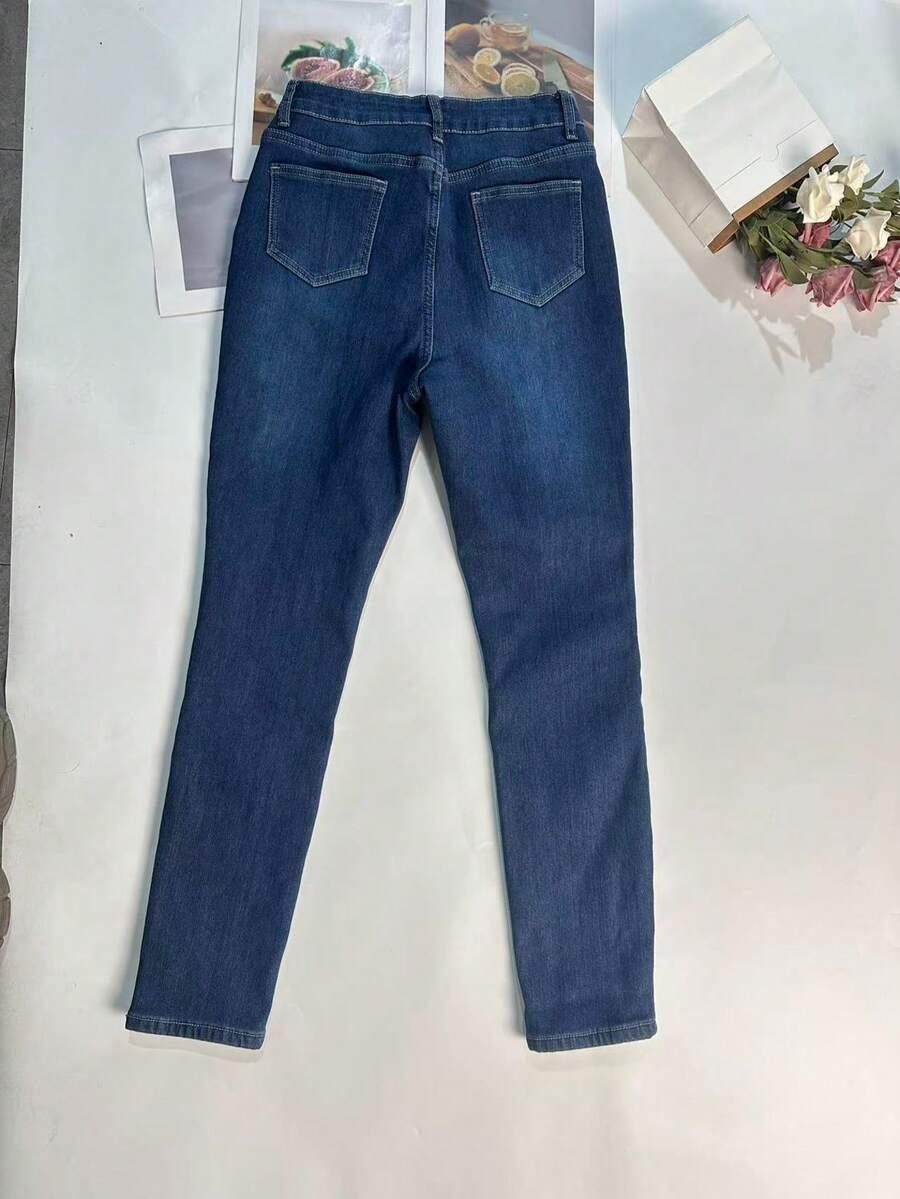 spodnie jeans wysoki stan ocieplenie 
