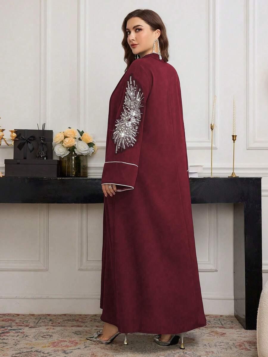 bordowa maxi sukienka v neck zdobienie 