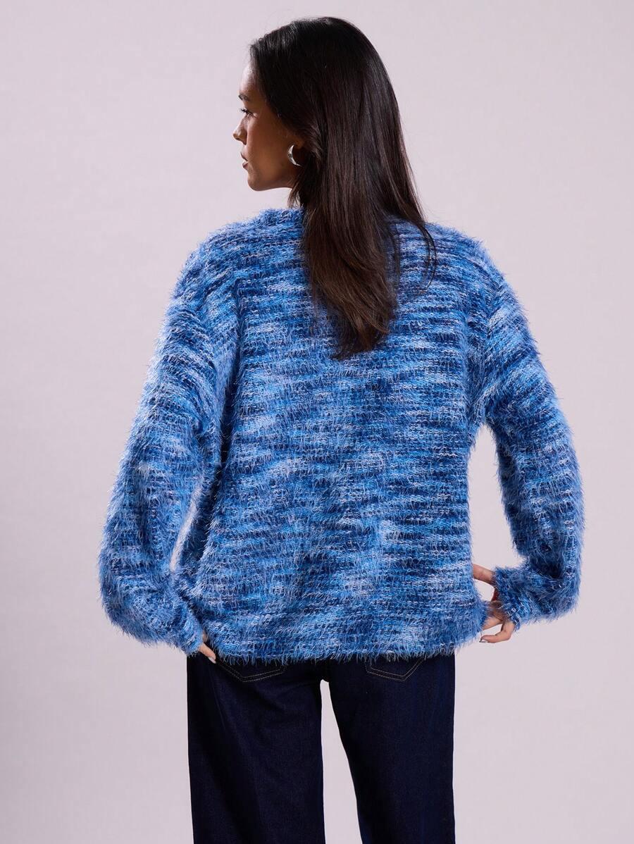 NIEBIESKI ROZPINANY SWETER 