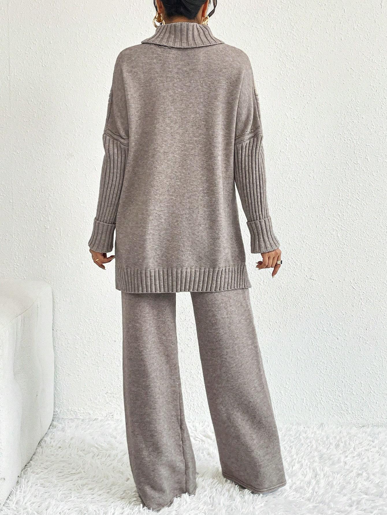 DZIANINOWY KOMPLET SWETER SPODNIE