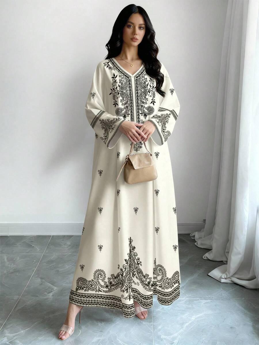 maxi sukienka print v neck 