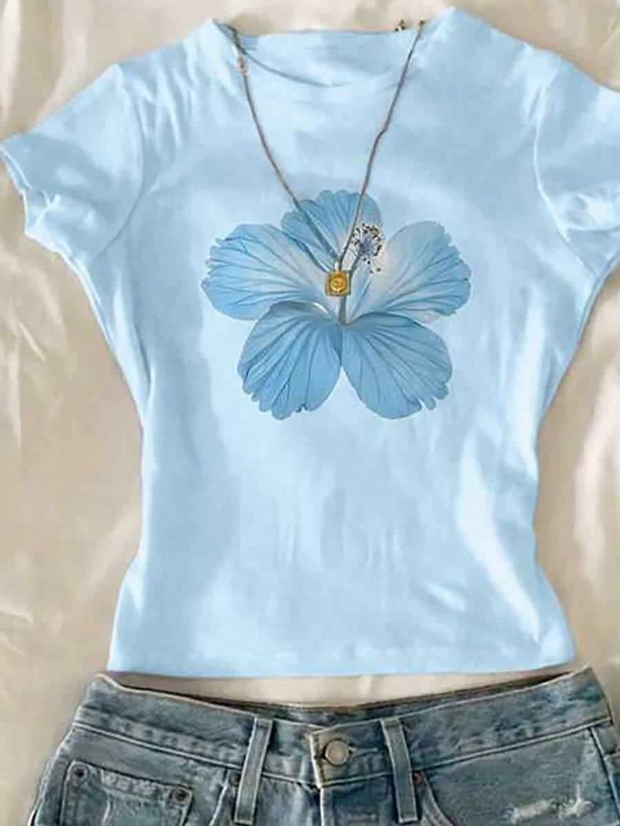 niebieski t-shirt nadruk