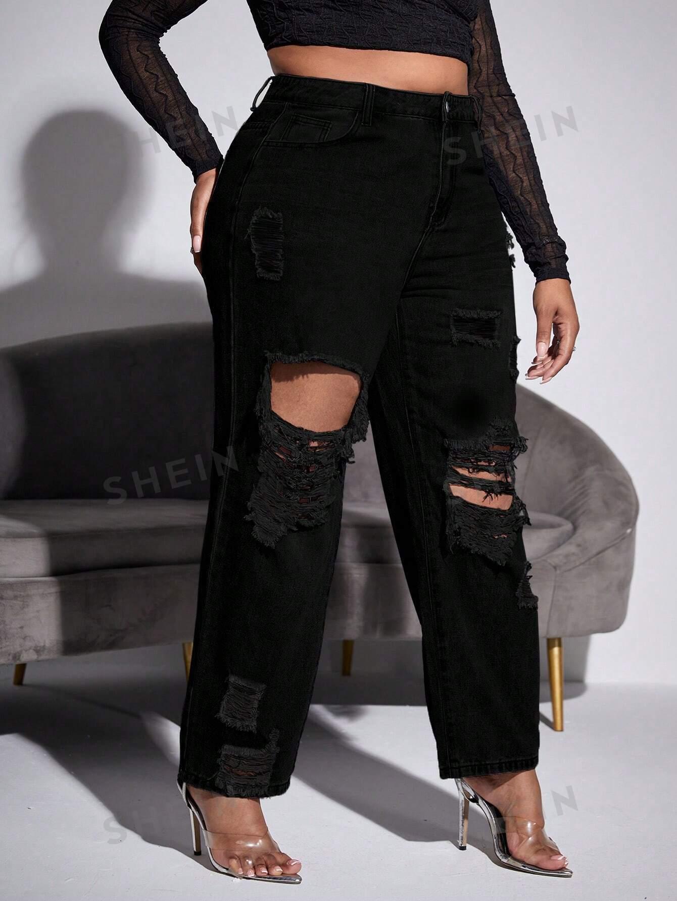 CZARNE SPODNIE JEANSOWE RIPPED