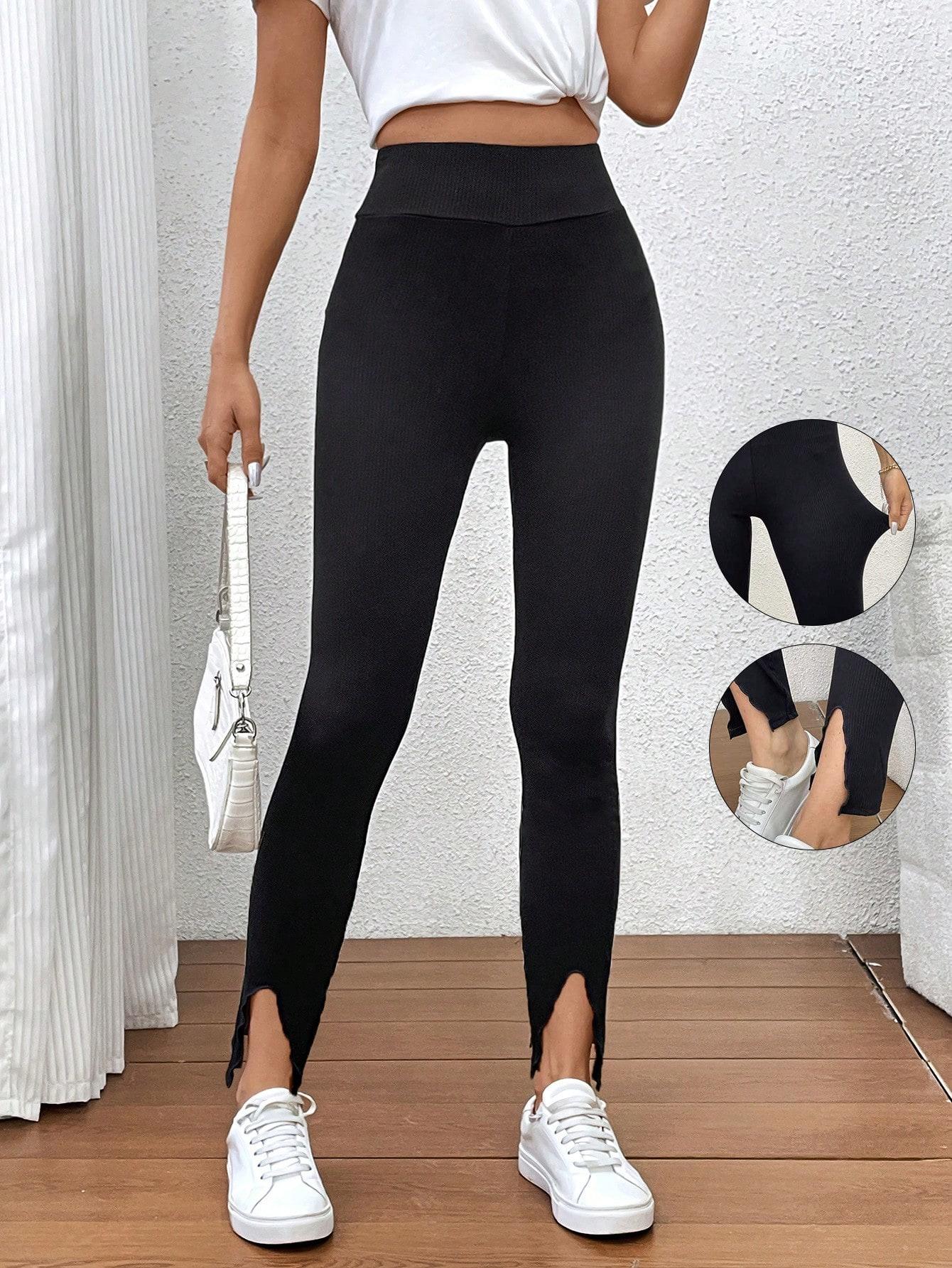 czarne legginsy rozcięcia