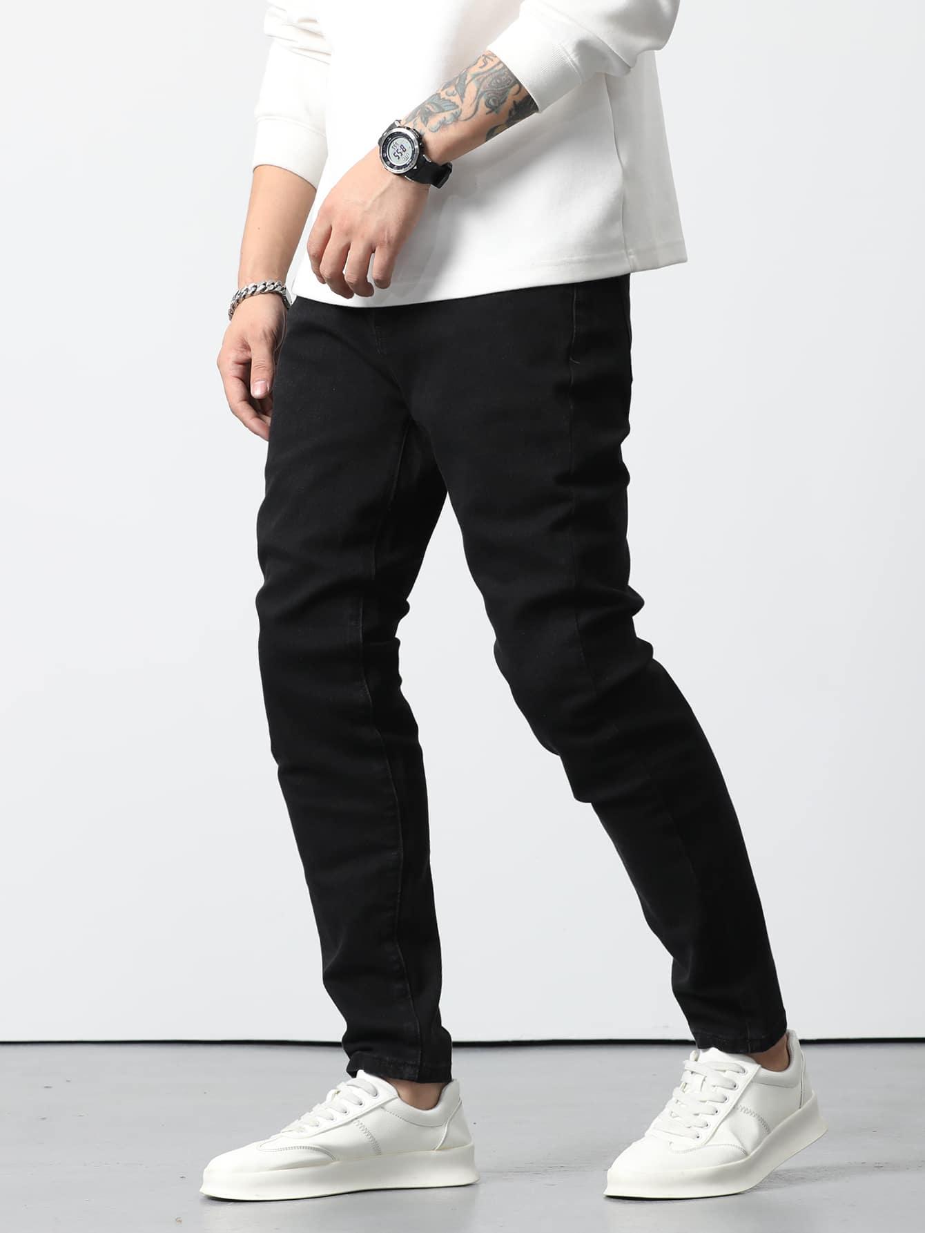 CZARNE SPODNIE JEANS KIESZENIE ZAMEK BASIC 
