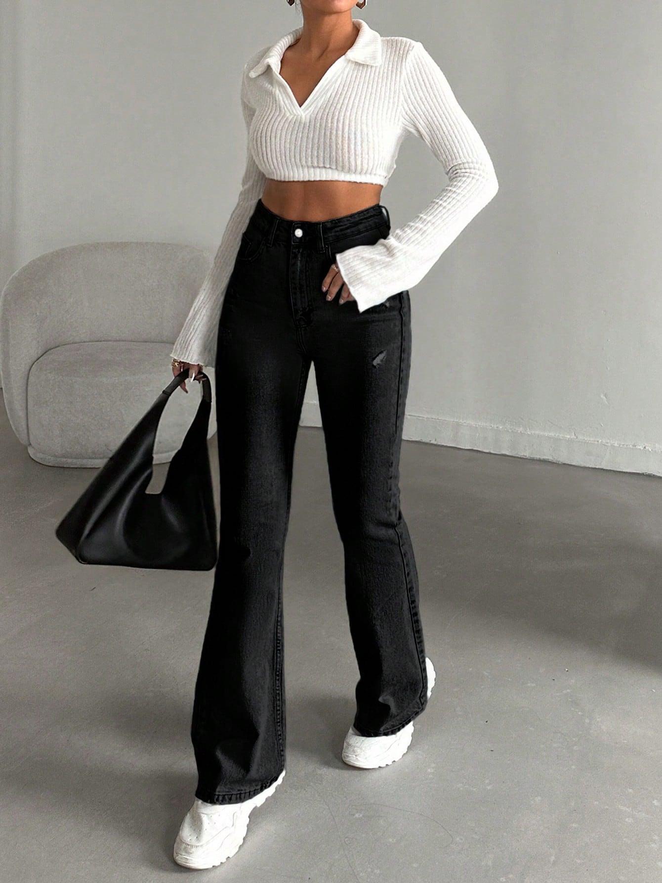 CZARNE SPODNIE JEANS WYSOKI STAN