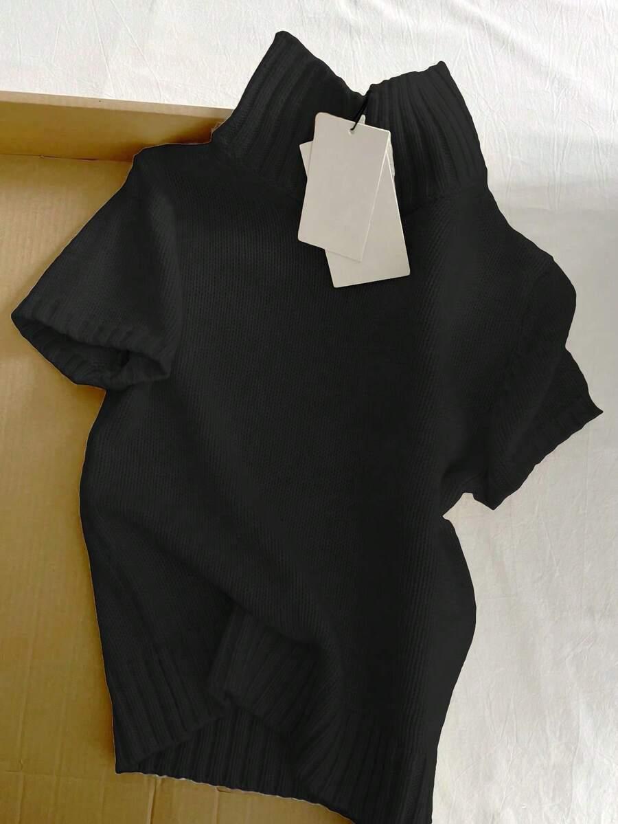 CZARNY SWETER Z KRÓTKIM RĘKAWEM