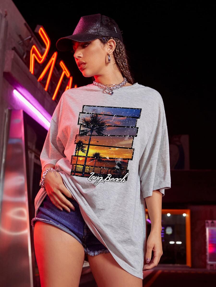 szary t-shirt nadruk