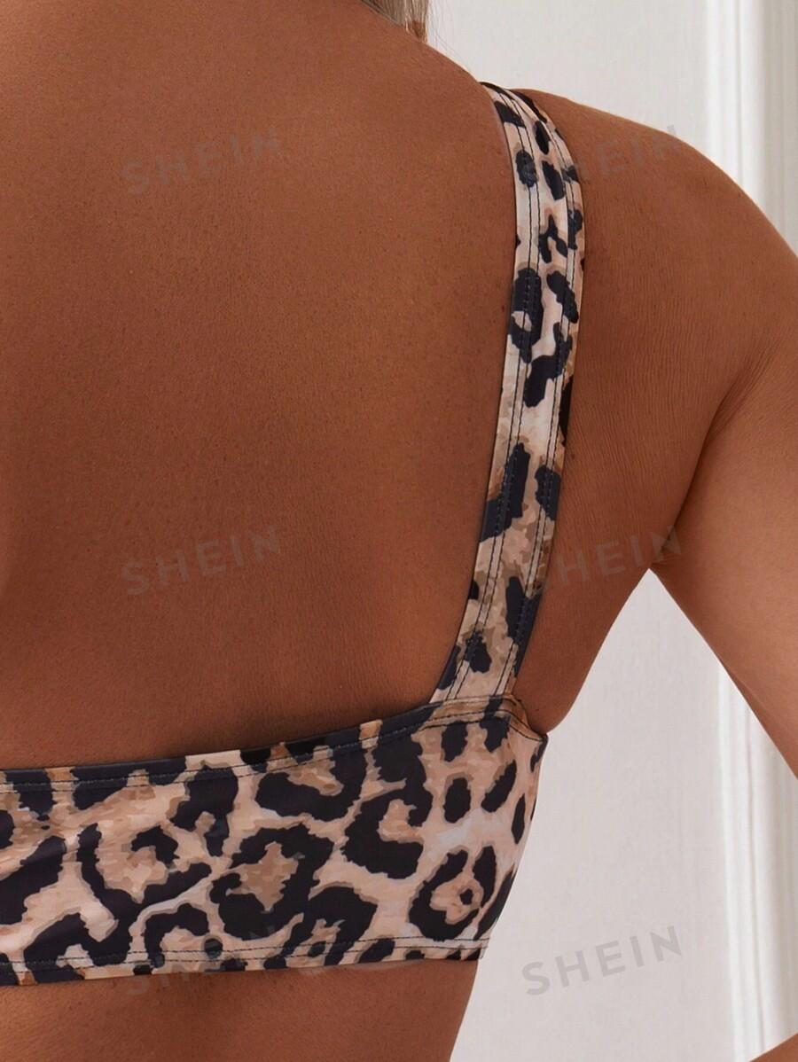 góra od bikini animal print top na jedno ramie asymetria 