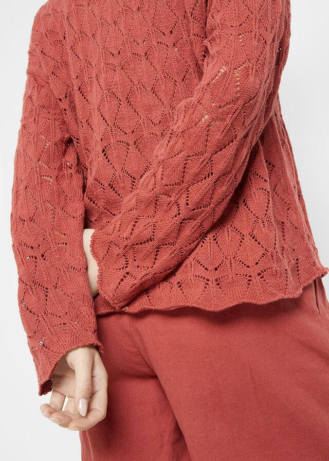 SWETER AŻUROWY Z DOMIESZKĄ LNU