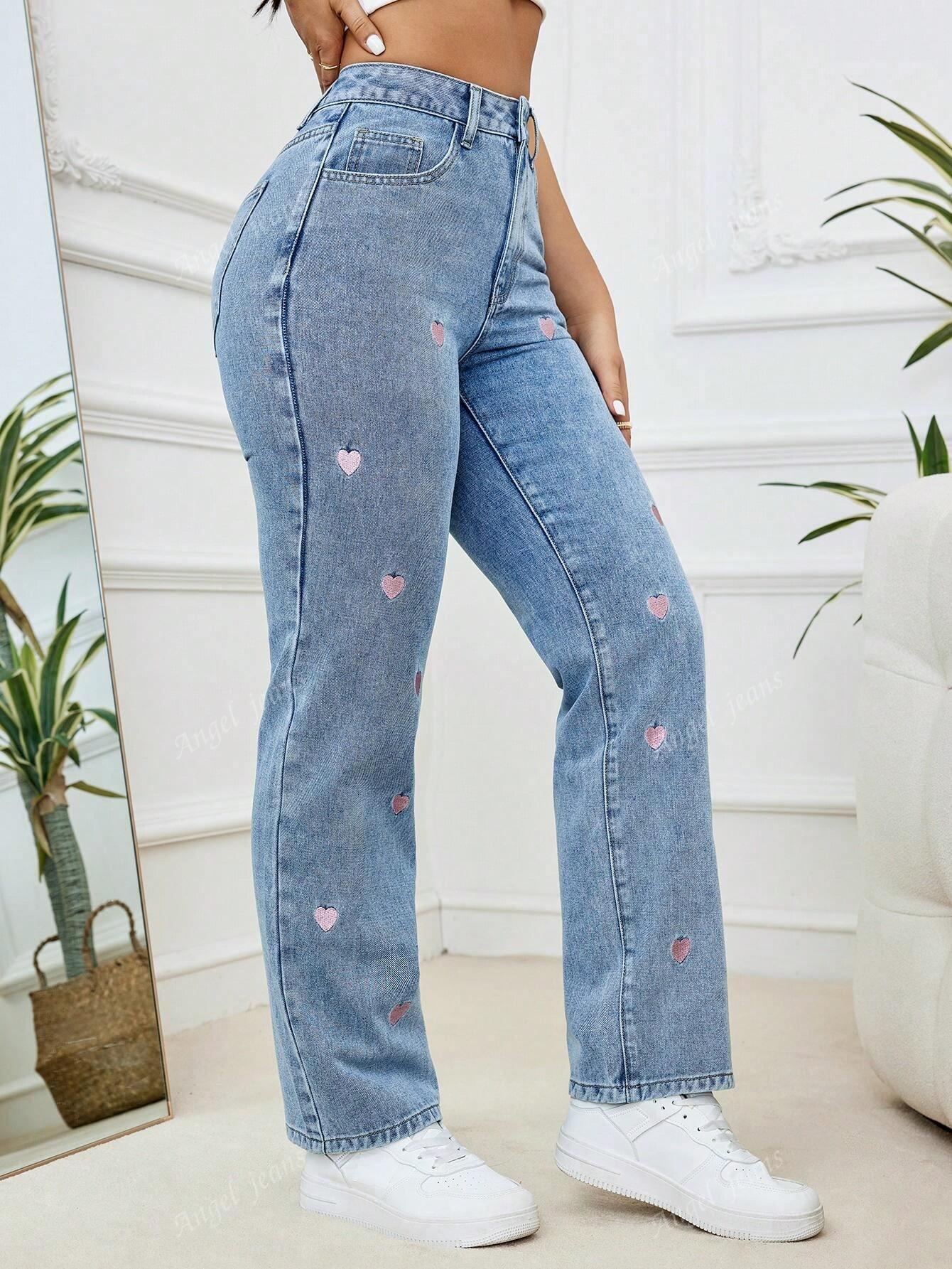 NIEBIESKIE SPODNIE JEANS HAFT SERCA