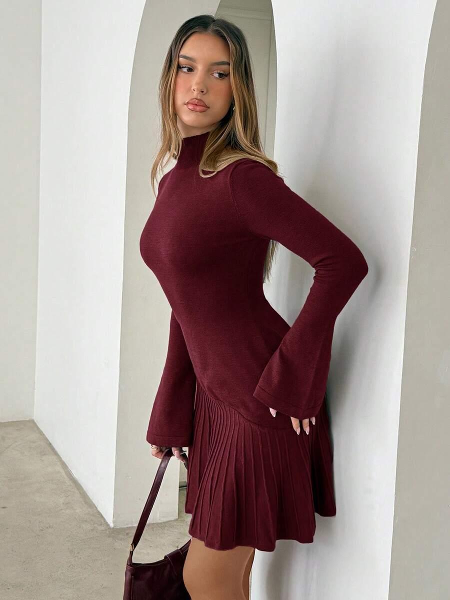 bordowa mini sukienka