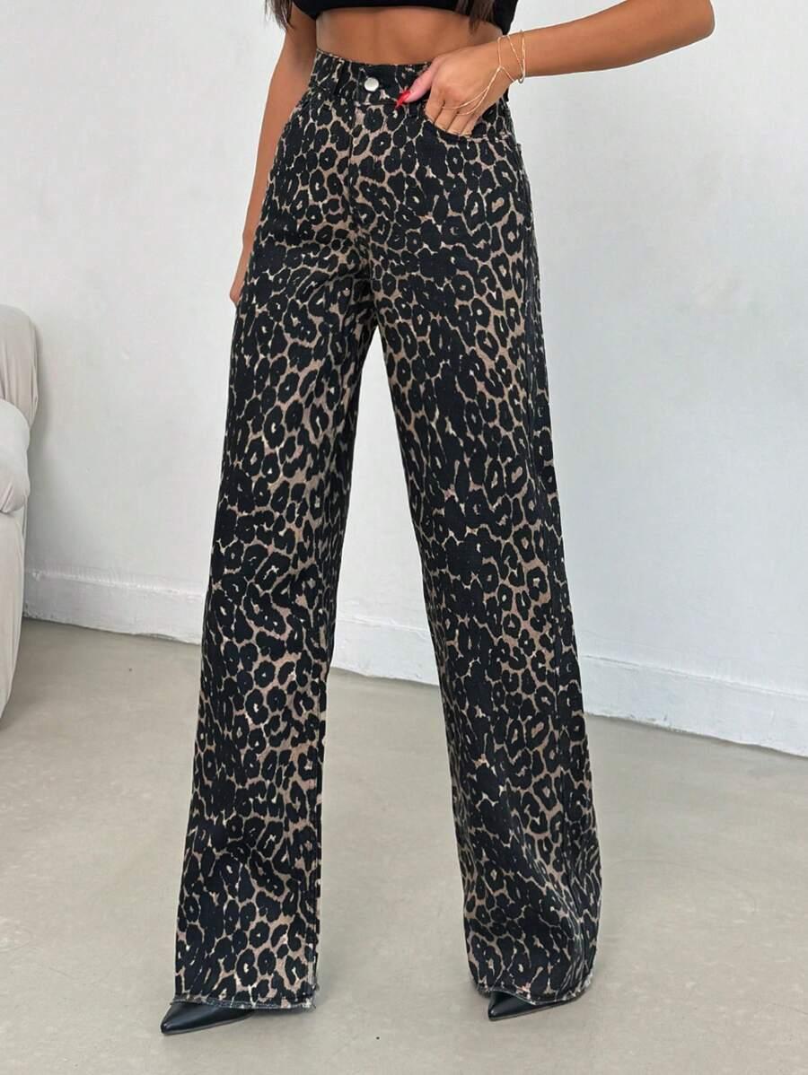 SPODNIE JEANS WYSOKI STAN ANIMAL PRINT